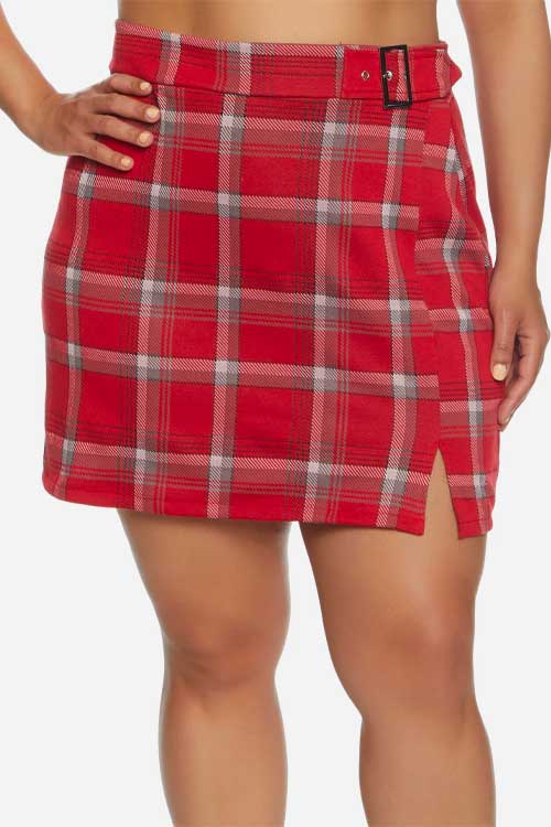 Red Buckle Belt Mini Skirt