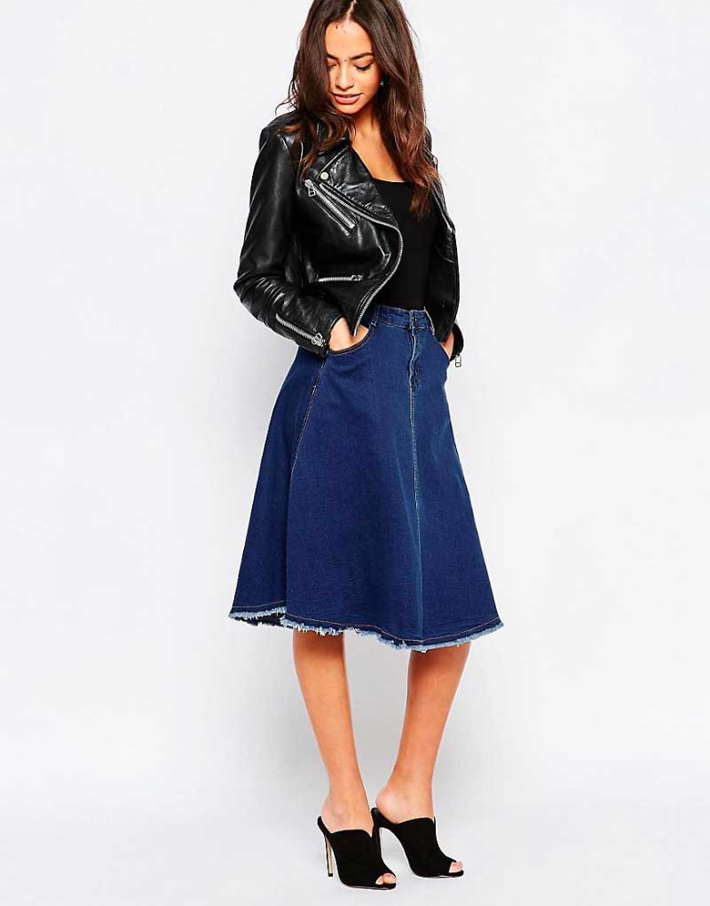 New Look Frayed Denim Midi Skirt