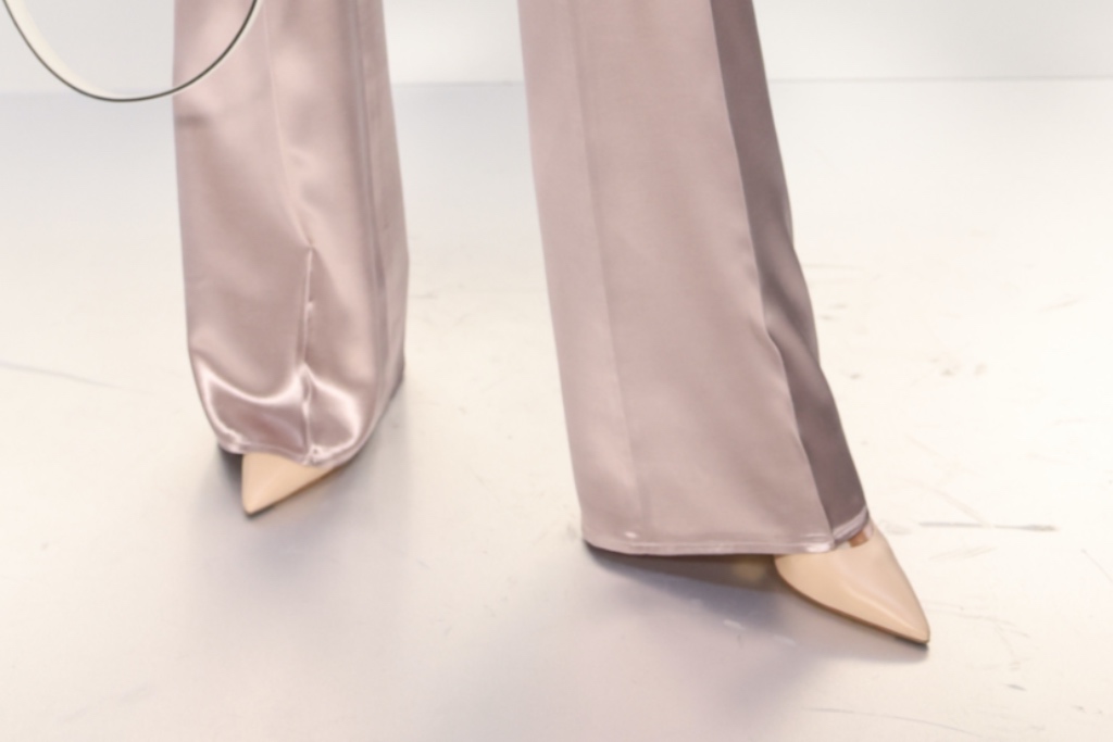 winnie harlow, milan fashion week, fendi, silk trousers, white button down, pointed toe pumps