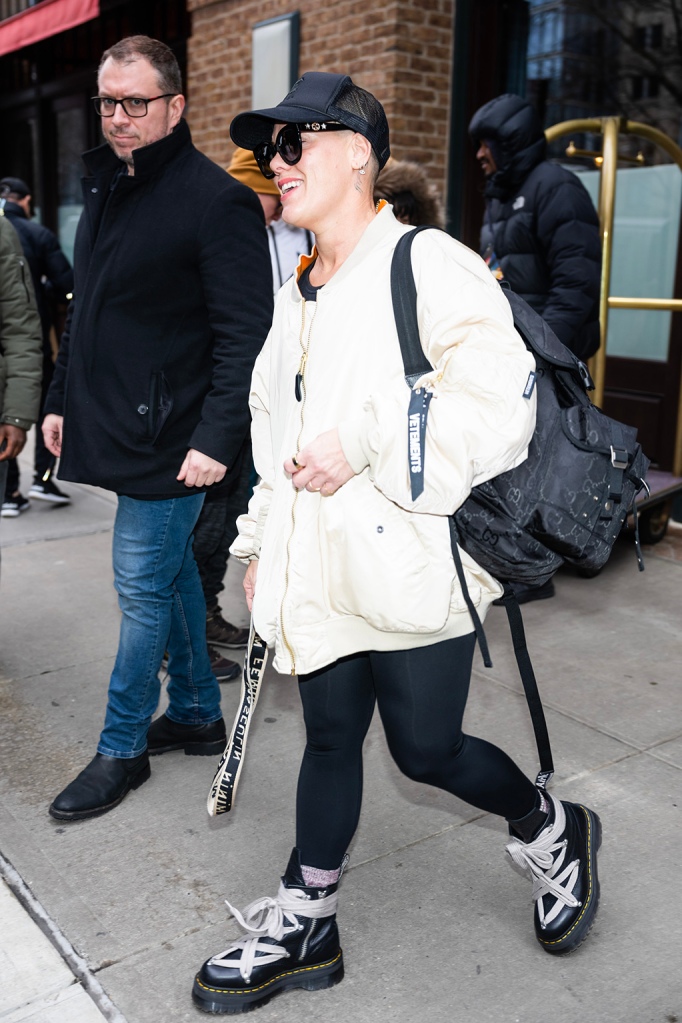 Pink is seen in Tribeca on Feb. 23, 2023 in New York.