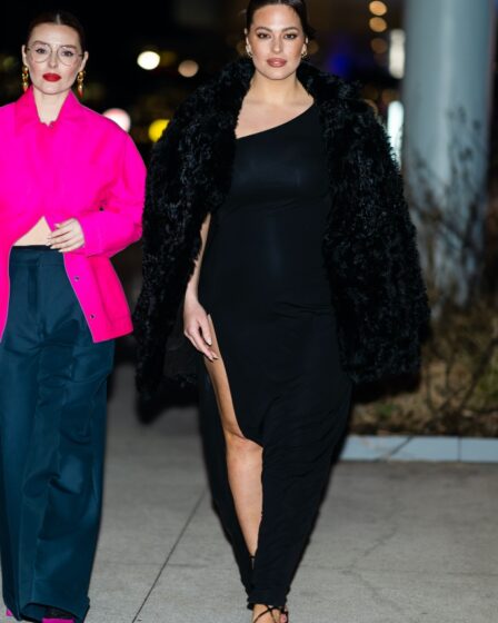 Ashley Graham, 2023 Whitney Art Party at the Whitney Museum, New York City, black one shoulder dress, strappy heels