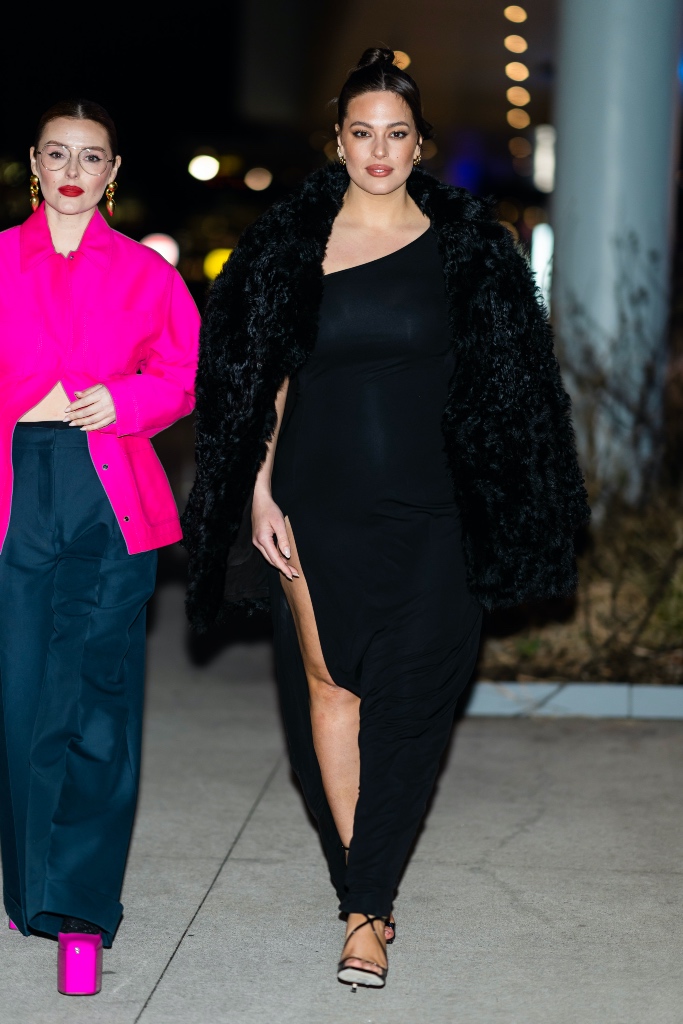 Ashley Graham, 2023 Whitney Art Party at the Whitney Museum, New York City, black one shoulder dress, strappy heels