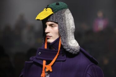 A model with a Burberry hat at London fashion week.