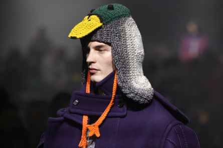 A model with a Burberry hat at London fashion week.