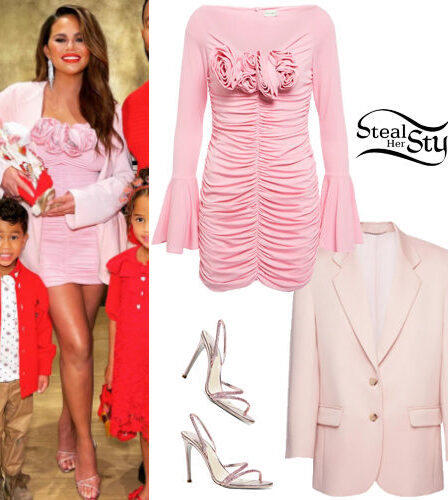 Chrissy Teigen: Pink Dress and Blazer