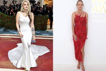 Sky Ferreira and Amber Valetta wearing looks from Ives' Autumn Winter 2022 collection at the Met Gala and the CFDA Awards respectively.