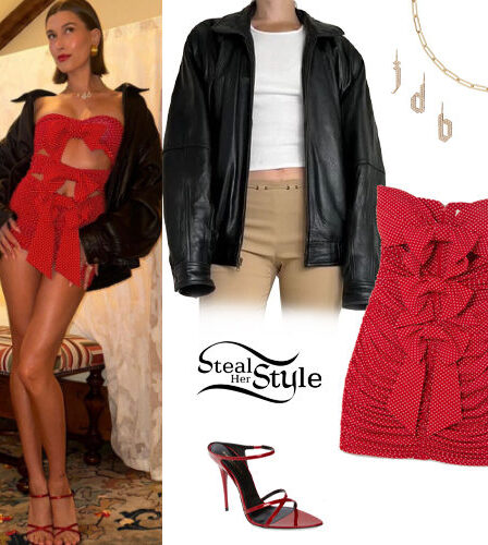 Hailey Baldwin: Red Dress and Sandals