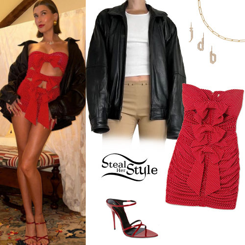 Hailey Baldwin: Red Dress and Sandals