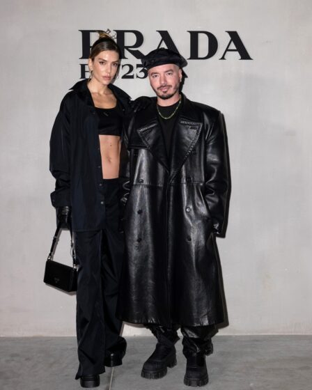 Valentina Ferrer and J Balvin attend Prada fall 2023 show on Feb. 23, 2023 in Milan.