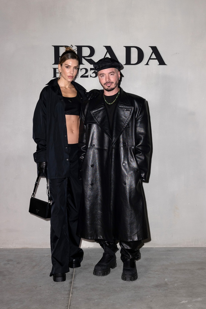 Valentina Ferrer and J Balvin attend Prada fall 2023 show on Feb. 23, 2023 in Milan.
