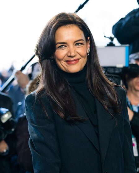 Katie Holmes attends the Michael Kors fashion show during New York Fashion Week on February 15 2023.