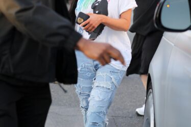 LOS ANGELES CA  FEBRUARY 4 Kim Kardashian is seen leaving her son Saint's basketball game on February 4 2023 in Los...