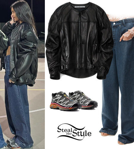 Kylie Jenner: Oversized Leather Jacket and Jeans