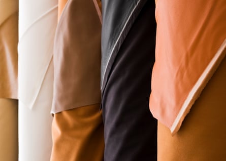 Rolls of PVC leather-look fabric in warm tones