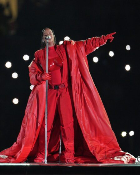 Rihanna performs during Super Bowl LVII.