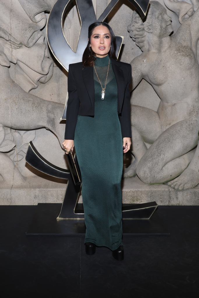 PARIS, FRANCE - FEBRUARY 28: (EDITORIAL USE ONLY - For Non-Editorial use please seek approval from Fashion House) Salma Hayek attends the Saint Laurent Womenswear Fall Winter 2023-2024 show as part of Paris Fashion Week on February 28, 2023 in Paris, France. (Photo by Pascal Le Segretain/Getty Images)