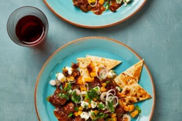 Yotam Ottolenghi’s braised lamb neck with persimmon and feta salsa.