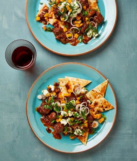 Yotam Ottolenghi’s braised lamb neck with persimmon and feta salsa.