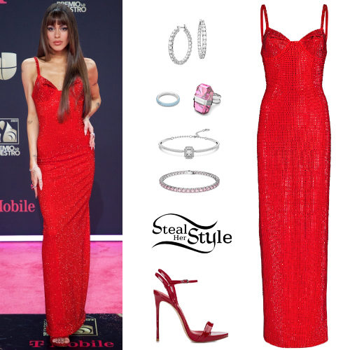 Tini Stoessel: Red Gown and Sandals