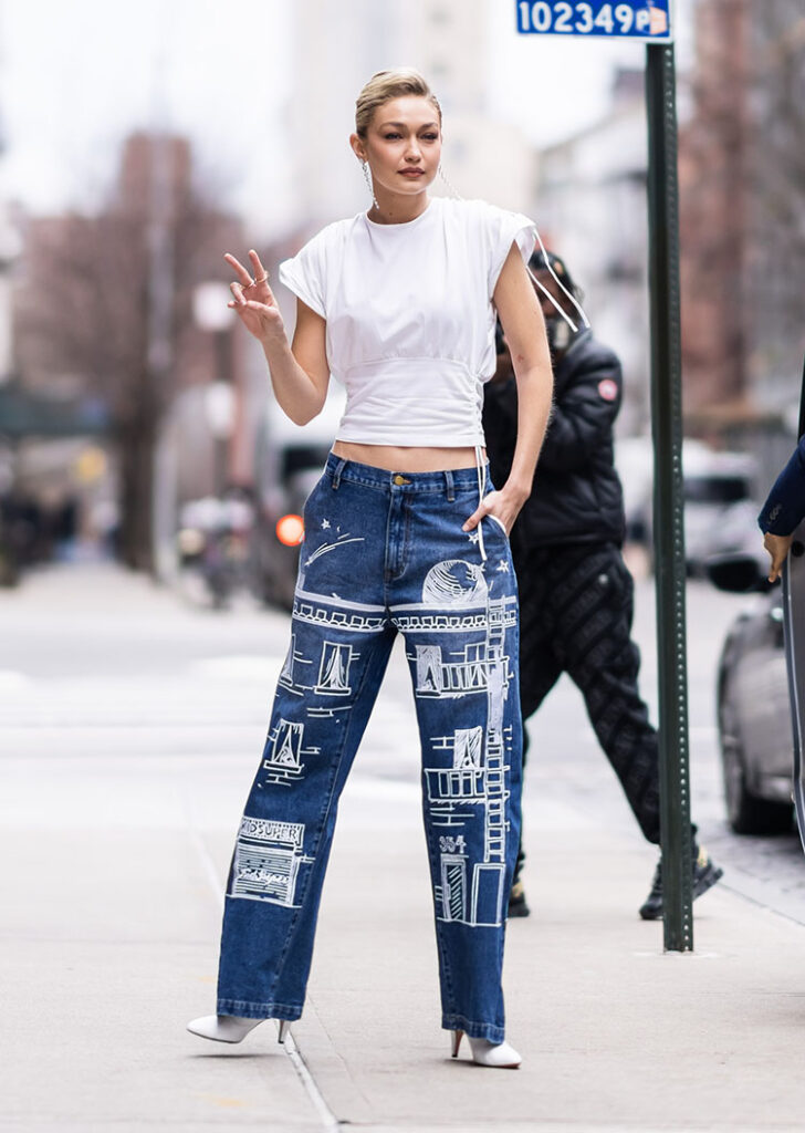 Gigi Hadid Next In Fashion Kidsuper printed jeans 