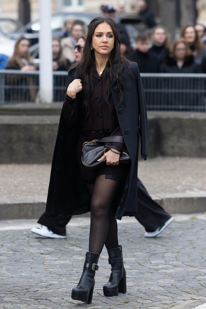 Jessica Alba, Miu Miu Fall 2023 Runway Show, Paris Fashion Week, Platform Ankle Boots 