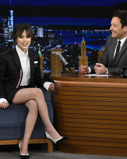 THE TONIGHT SHOW STARRING JIMMY FALLON -- Episode 1811 -- Pictured: (l-r) Actress Jenna Ortega during an interview with host Jimmy Fallon on Thursday, March 9, 2023 -- (Photo by: Todd Owyoung/NBC)