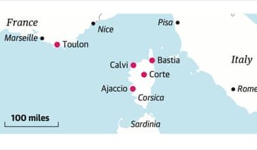 Corsica map, France.