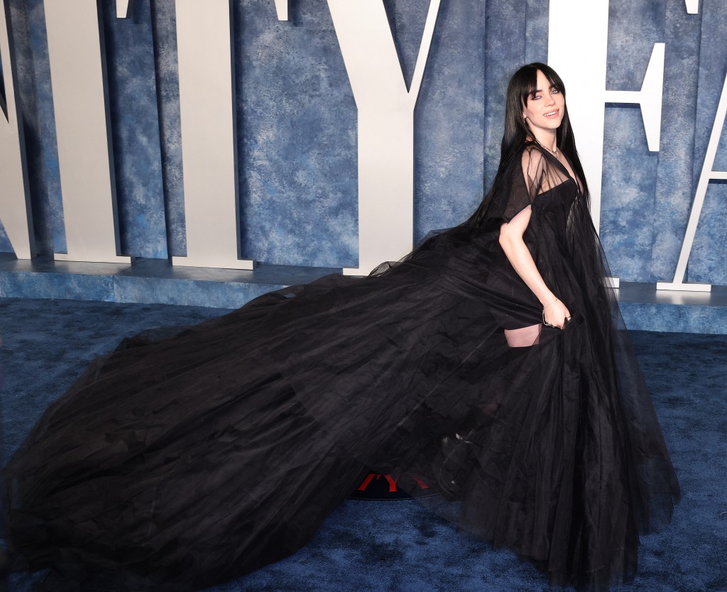 Billie Eilish Dons Dramatic Goth Dress at Vanity Fair Oscar Party 2023