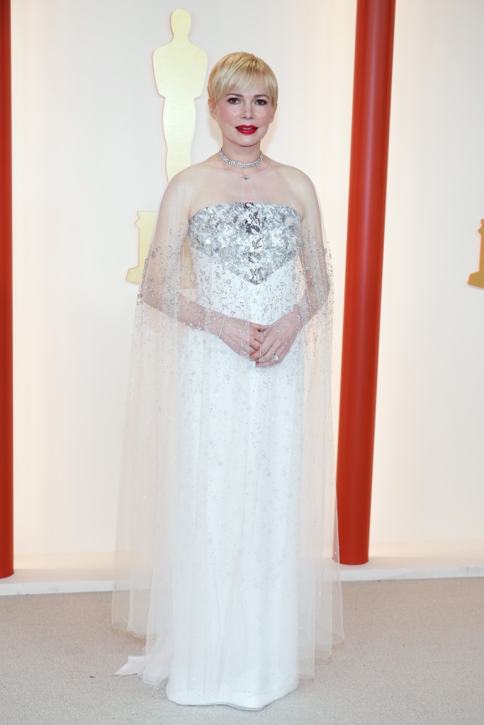 michelle williams oscars, oscars best dressed, oscars 2023, HOLLYWOOD, CALIFORNIA - MARCH 12: Michelle Williams attends the 95th Annual Academy Awards on March 12, 2023 in Hollywood, California. (Photo by Kevin Mazur/Getty Images)