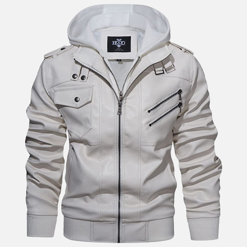 PU Faux Leather Zip-Up Motorcycle Bomber Jacket