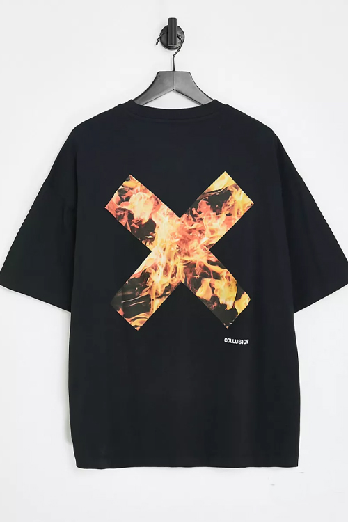 COLLUSION Unisex t-shirt with flame logo print in black