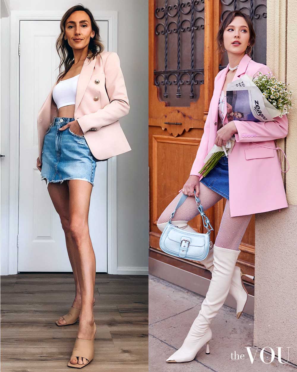 Oversized Blazer With Denim Skirt