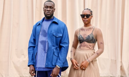 Stormzy and stylist collaborator Melissa Holdbrook-Akposoe at the Burberry spring-summer 2023 show in London last September.