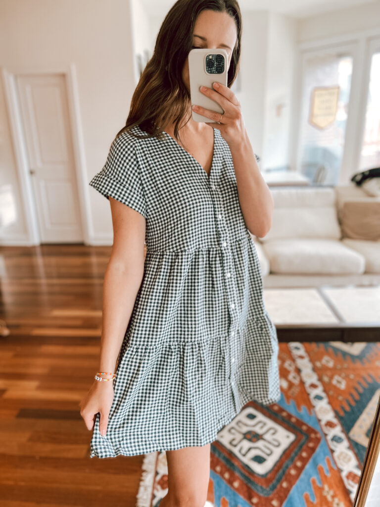 Madewell Gingham button-front dress | Madewell 25% off sale try on