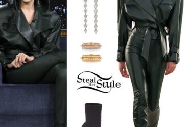 Gigi Hadid: Leather Hooded Jacket and Pants