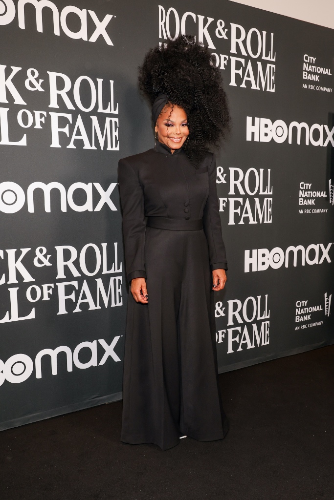 Janet Jackson, jumpsuit, black jumpsuit, boots, platform boots, black boots, leather boots, heeled boots, heels, high heels, red carpet, Rock & Roll Hall of Fame, Rock & Roll Hall of Fame Induction Ceremony, Los Angeles