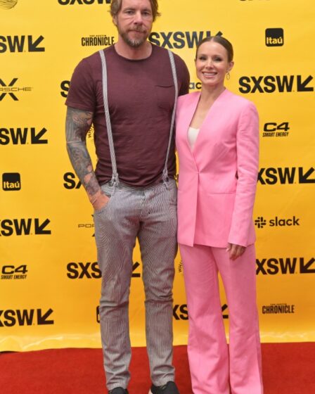 kristen bell, dax shepard, sxsw, pink suit, pointed pumps, building a brand