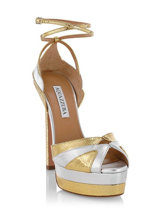 Aquazzura Scallop Sandals in gold and silver. 