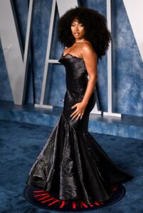 Megan Thee Stallion attending the Vanity Fair Oscar Party held at the Wallis Annenberg Center for the Performing Arts in...