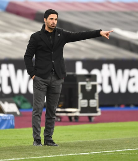 Arsenal manager Mikel Arteta during the Premier League match between West Ham United and Arsenal in March 2021.