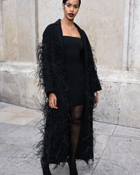 Sabrina Elba attends the Elie Saab fall 2023 show on March 04, 2023 in Paris.
