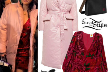 Selena Gomez: Pink Coat, Printed Dress