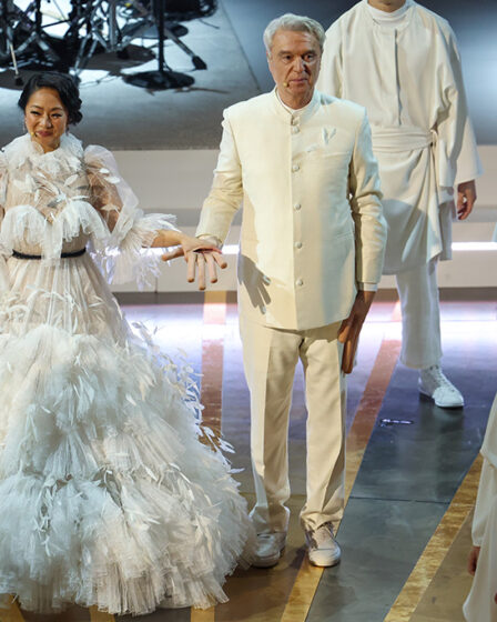 Stephanie Hsu and David Byrne perform at the 95th Academy Awards on March 12, 2023 in Los Angeles.