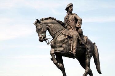 Statue of Bonnie Prince Charlie on a horse, in Derby, UK