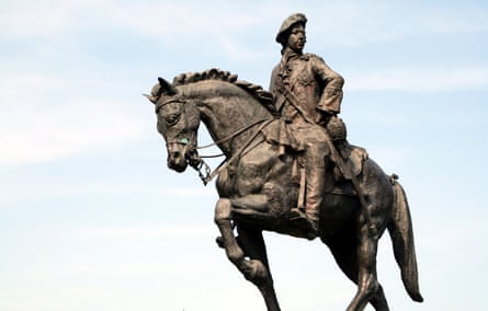 Statue of Bonnie Prince Charlie on a horse, in Derby, UK