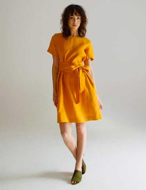 Pre-order Mustard Belted Linen Dress