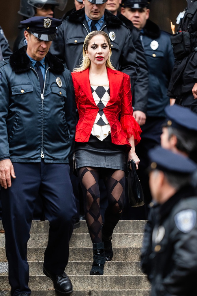 Lady Gaga is seen filming 'Joker: Folie a Deux' in City Hall on March 25, 2023 in New York.