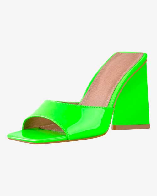 Square Toe Single Band Chunky Heel Mules Sandals