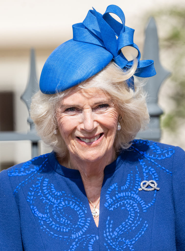 WINDSOR, ENGLAND - APRIL 09: Camilla, Queen Consort attends the Easter Mattins Service at Windsor Castle on April 09, 2023 in Windsor, England. (Photo by Samir Hussein/WireImage)