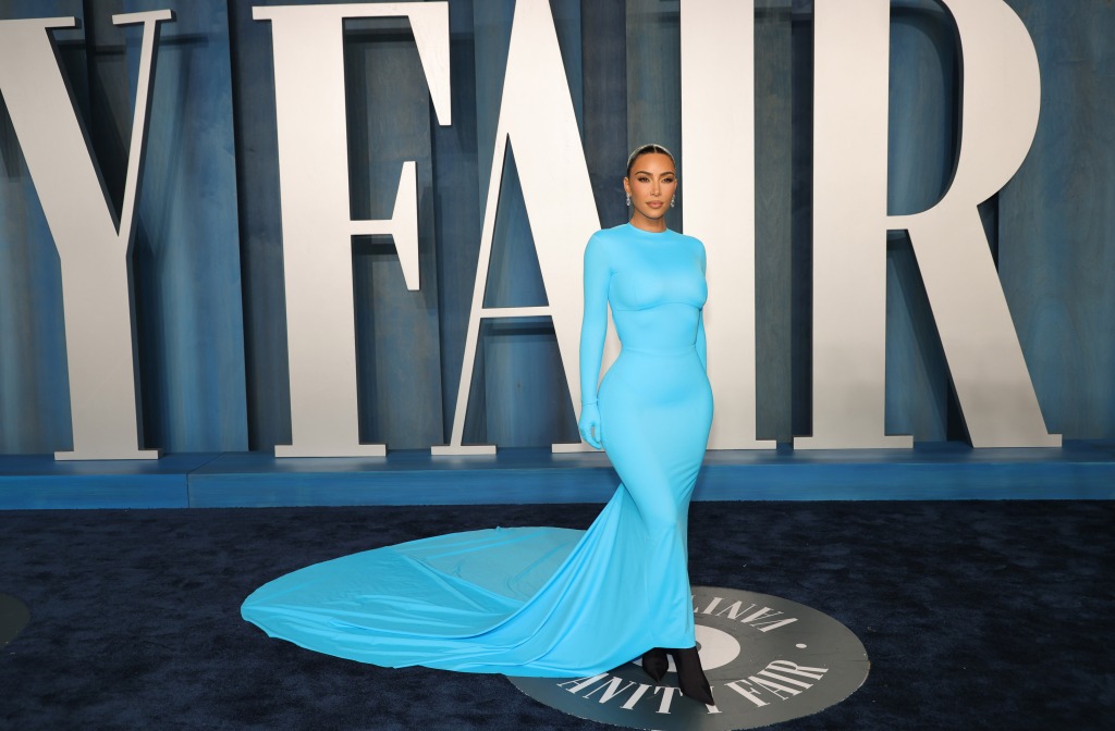 Kim Kardashian at the Vanity Fair Oscar Party held at the Wallis Annenberg Center for the Performing Arts on March 27th, 2022 in Beverly Hills, California.